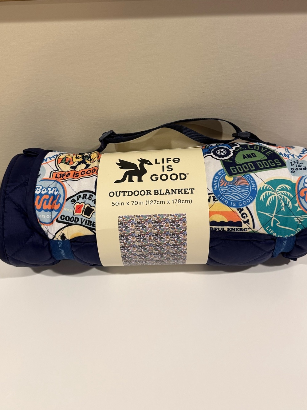Life is Good Navy Blue Outdoor Blanket 50in x 70in